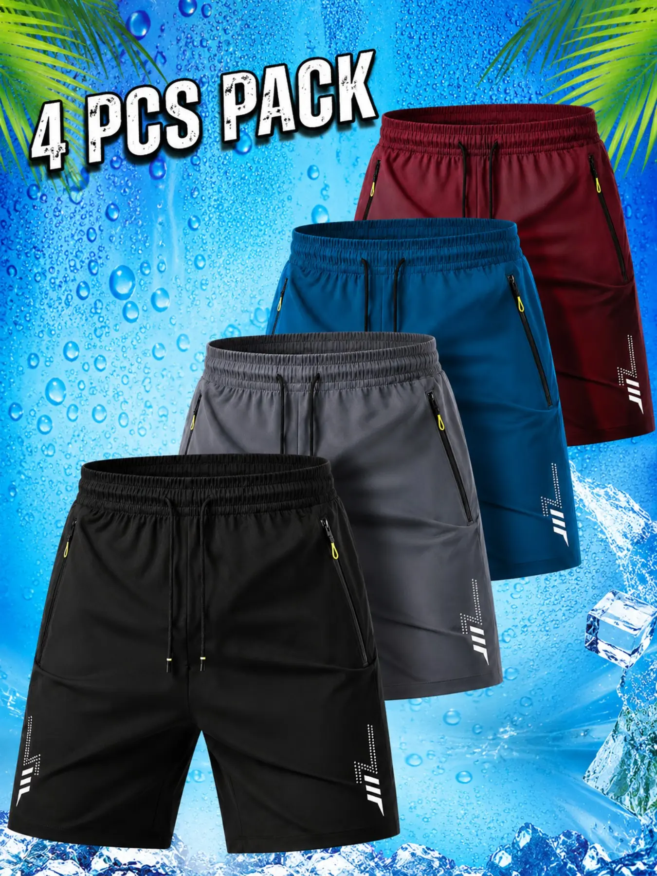 4-Pack Plus Size Men's Sports Shorts, Performance Shorts, Fitness Shorts, Quick-Dry Mesh Workout Shorts with Pockets & Elastic Waist, Sizes 1XL–5XL for Running, Training & Gym