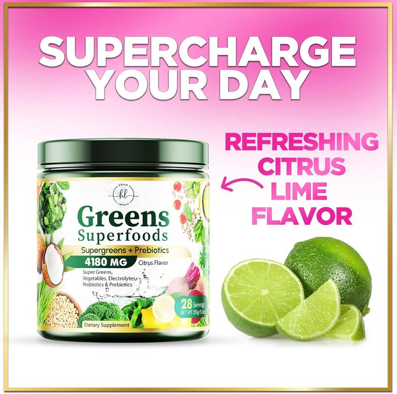 Greens Powder Superfood - Premium Organic Super Greens Juice Powder - Packed with Probiotics, Wheat Grass, Enzymes, Spirulina, Chlorella for Digestive & Gut Health, Smoothie Drink Mix - 28 Servings Healthcare Dietary