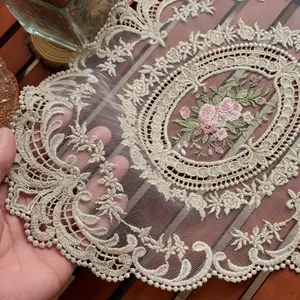 1PC Nordic Lace Table Mat, Kitchen Decorative Placemat, Kitchen Dining Insulation Pad, Elliptical Hollow Cup Holder, Farmhouse Style, Non-Slip Design, Durable Material