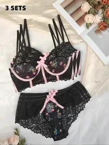 Women's Floral Print Underwire Bra & Panty Two-piece Set, Sexy Breathable Comfortable Lingerie Set for Daily Wear, Underwear Set for Women