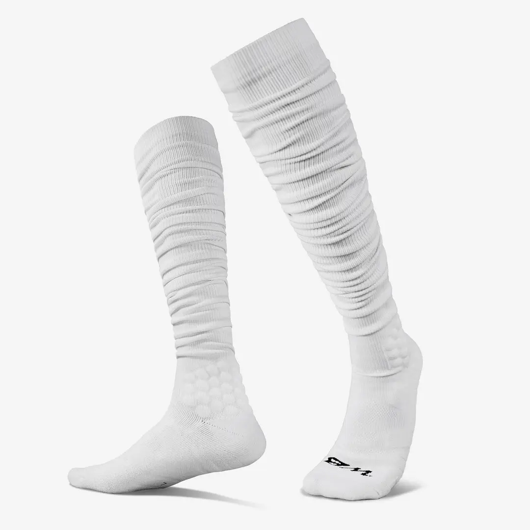White Extra Long Padded Socks - Ideal for Football, Soccer - Scrunched Look for Adult & Youth/Kids