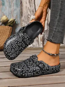 Women's Colorful Summer Unique Sandals, Thick Sole Lightweight Eva Beach Shoes, Bohemian Print Design, Artistic Beach Slippers, Boho Style Slides