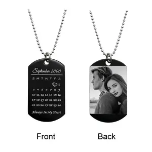 Personalized Stainless Steel Dog Tag Necklace Pendant with Photo/Text/Special Date Engraving - Laser Engraved