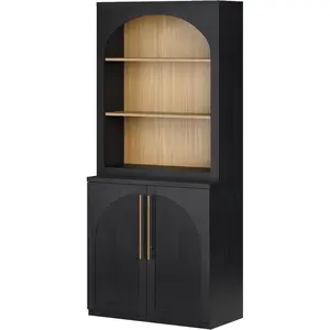 Harmblock Collection - 70.2in Tall Arched Bookshelf with Doors, Modular Freestanding Storage Cabinet, Display Hutch for Office, Living Room, Black