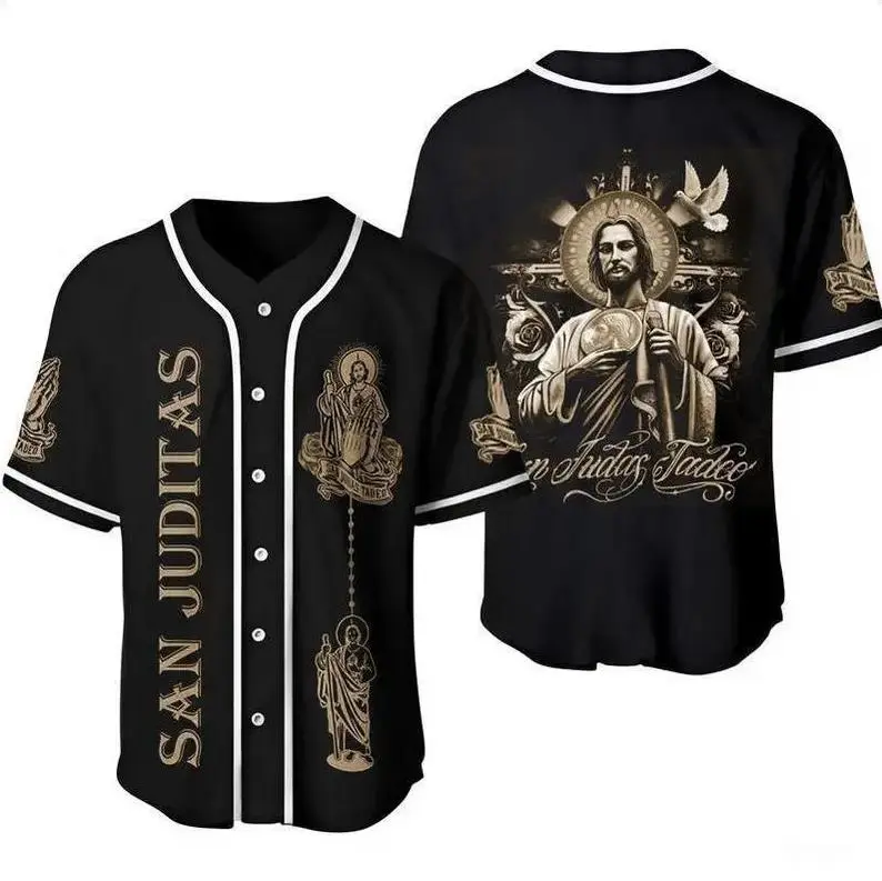 Brown San Judas Tadeo Baseball Jersey, Mexico Faith Inspired Unisex Shirt