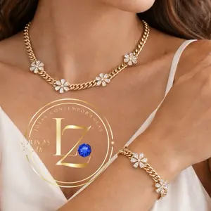 Flower Set Necklace and Bracelet 18 Inches Necklace with 7.5 Plus Extension Elegant Jewelry Set for Women