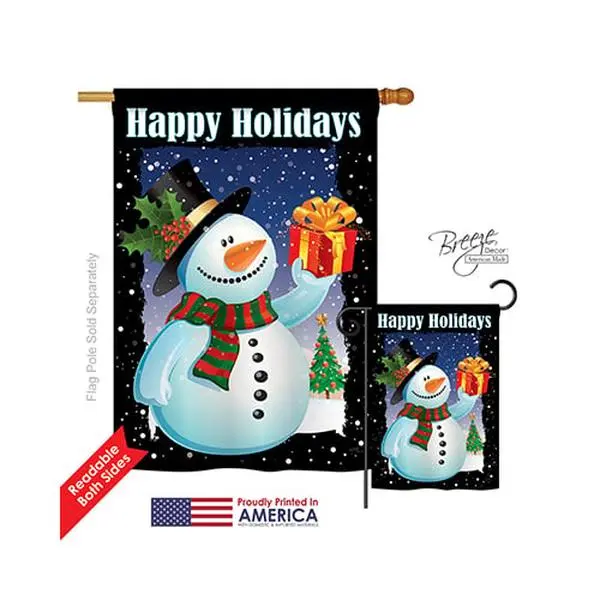 Breeze Decor 14080 Christmas Holiday Snowman 2-Sided Vertical Impression House Flag - 28 x 40 in.