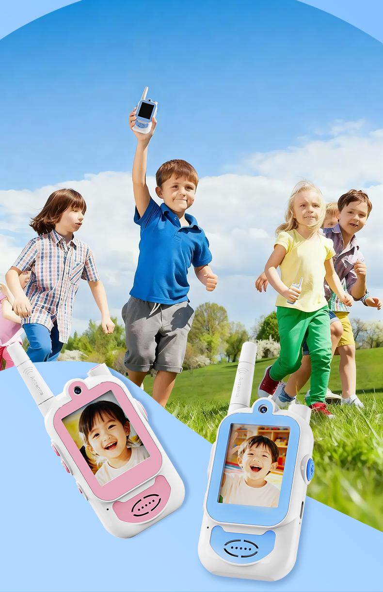 Long Range Kids Video Walkie Talkies 2 Pack – Rechargeable Intercom + Photo & Video Camera, Fun Communication Toy for Ages 3‑12