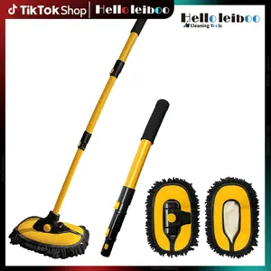 LEIBOO Car Wash Brush with Long Handle, Microfiber Car Wash Mop, Avoid scratching, 15° Ergonomic design Extension Pole, Car Wash Kit, for RV、Truck、Car Cleaning - Labor Day Gift!