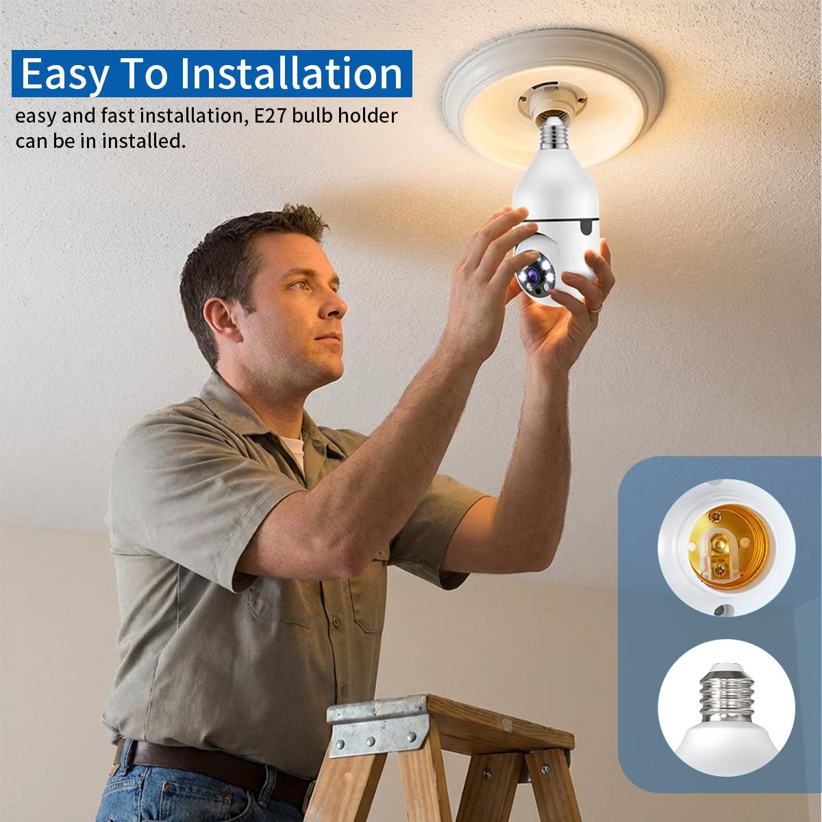 Ivyiot 2PCS 2K Light Bulb Camera Home Supermarket Security Camera 360° Panoramic View WiFi Camera with Two-Way Audio for Baby and Pet Store Surveillance, Universal E27 Socket Design