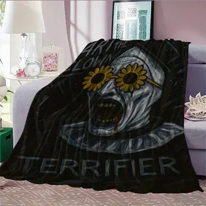 Heavyweight Horror Movie Blanket - Pennywise Clown & IT Design, Art The Clown & Terrifier Face, Soft Flannel All-Season Throw for Bed, Couch, Camping, Office - Spooky Home Decor Gift for Horror Fans, Multi-Purpose Geometric Print Fleece Blanket