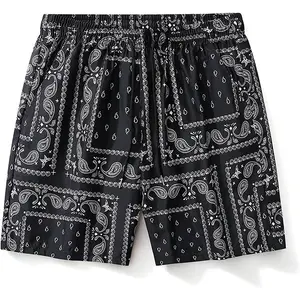 Men's Retro Paisley Shorts Mesh Print Casual Beach Shorts Athletic Gym Workout Running Shorts