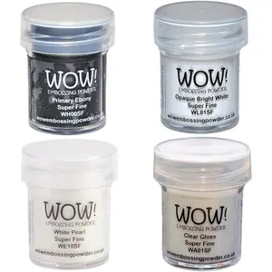 Embossing Powder Black and White Bundle: Primary Ebony, Opaque Bright White, White Pearl, Clear Gloss, 15ML