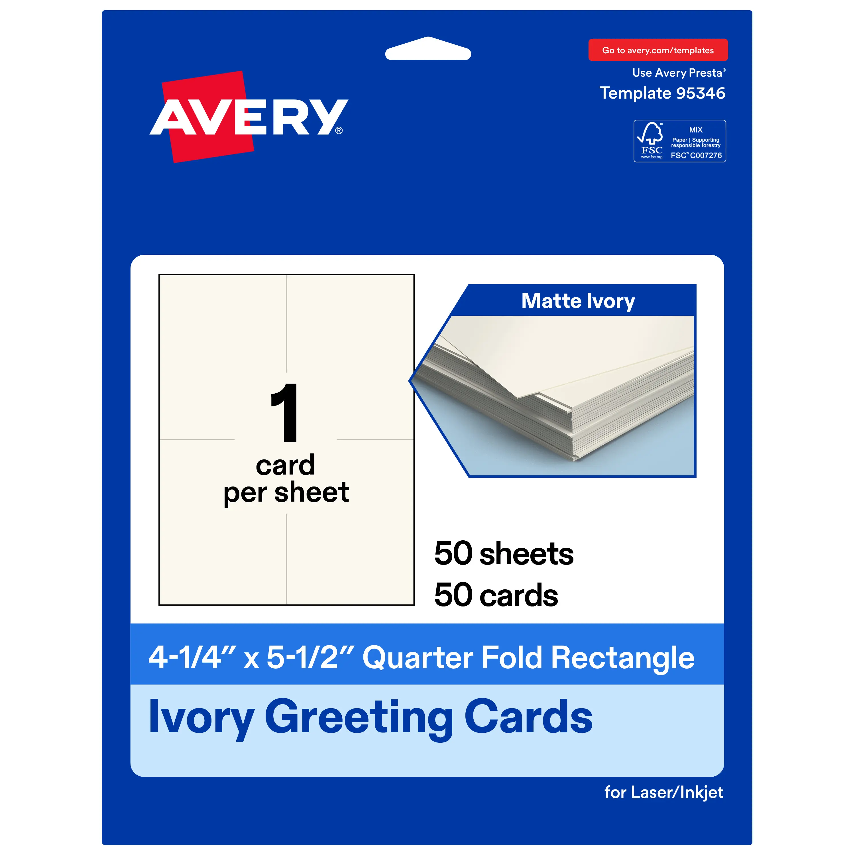 Avery Matte Ivory Greeting Cards, 4-1/4" x 5-1/2" Rectangle Quarter Fold