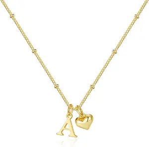 Heart Initial Necklace for Women Girls, 14K Gold Plated Letter A-Z Pendant Necklace Dainty Heart Necklaces Tiny Initial Necklaces Birthday Gifts for Women Jewelry