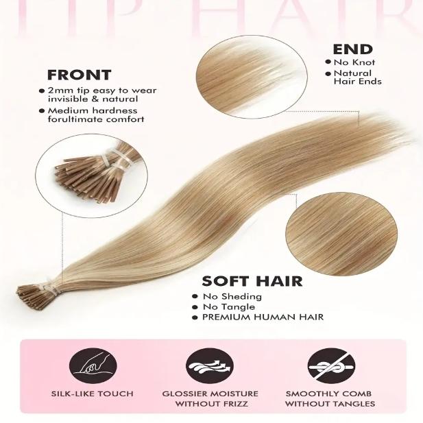 Luxurious Blonde I-Tip Human Hair Extensions 12-28 Inch 50pcs 30g/Pack 100% Remy Silky Straight Invisible Keratin Pre-Bonded No Tangle No Shedding Soft Natural Look For Daily Party Salon Use