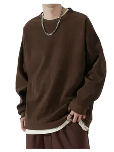 Men's Solid Drop Shoulder Corduroy Sweatshirt, Casual Vintage Fashion Trendy Preppy Regular Fit Round Neck Loose Pullover for Daily Wear, Men's Clothes for Spring & Fall