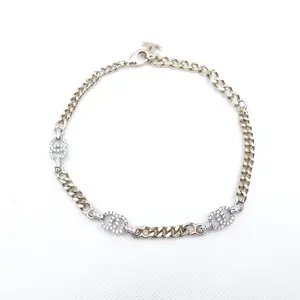 Pre-owned Chanel Gold Tone Diamond CC Glod&Silver Chocker T10364473