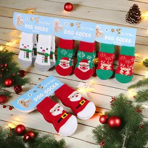 Christmas Socks Santa Reindeer Snowman Non-Slip Foot Covers Teddy Corgi Anti-Dirt Small Dog Cat Shoes Holiday Pet Gift