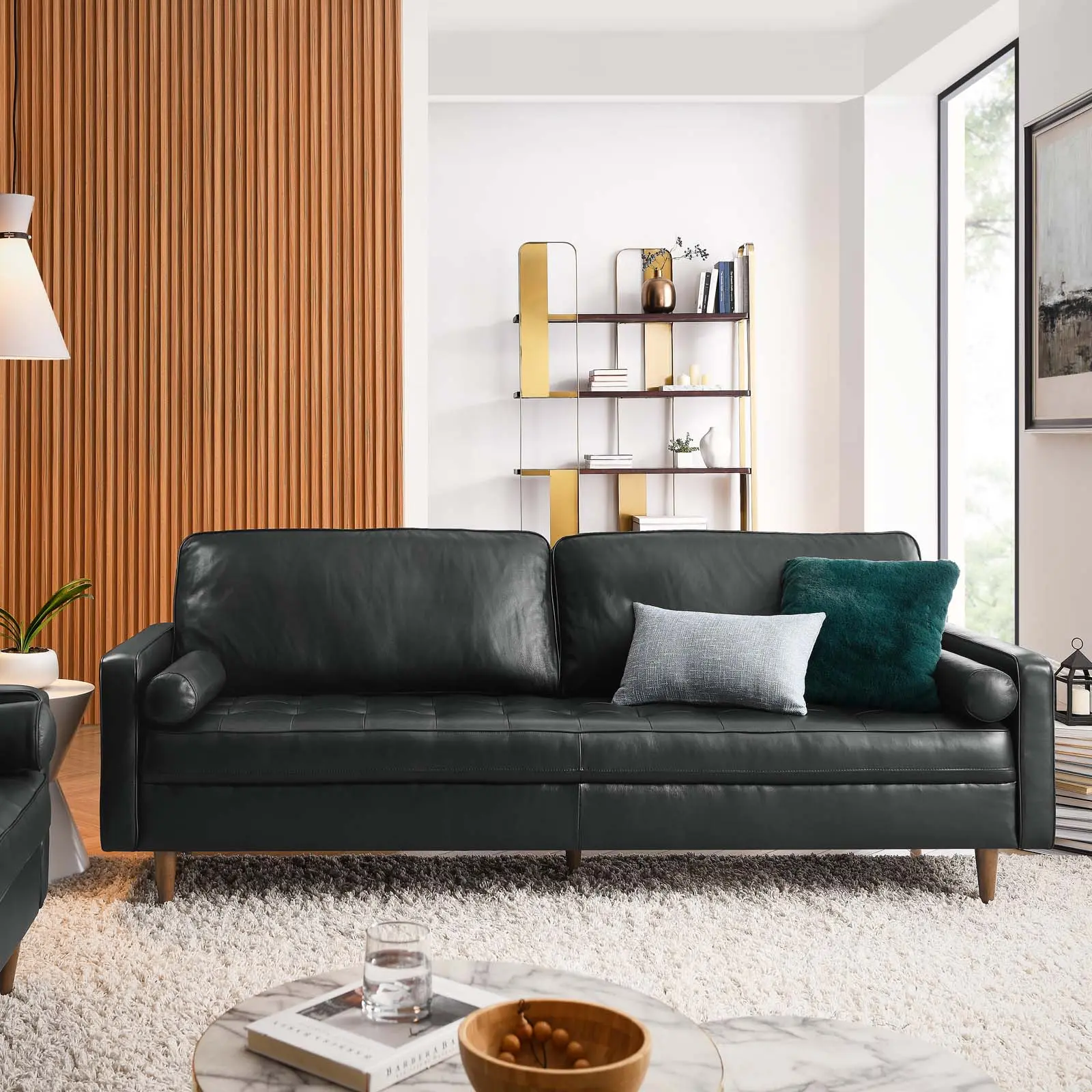 Modway Valour 88" Leather Sofa in Black Modway Valour 88" Leather Sofa in Black