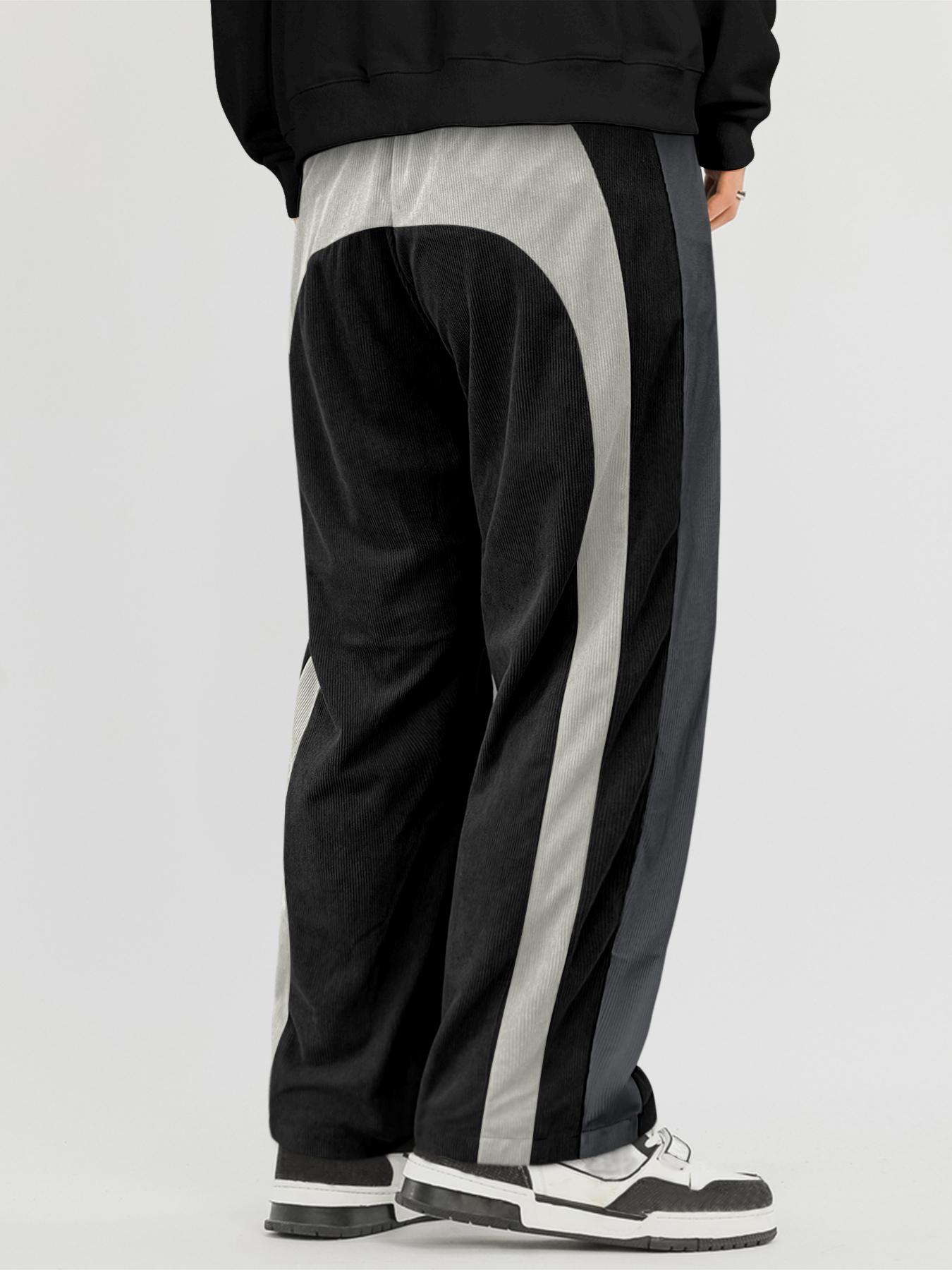 Casual Pants，Patchwork Casual Pants Three-color patchwork corduroy versatile retro straight-leg pants; unisex spring/summer loose wide-leg pants; drapey casual pants in Maillard tones