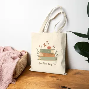 Read More Worry Less Tote Bag, Custom Book Tote Bag, Floral Book Bag, Carrying Bag, Book Lover Gifts, Bookish Shoulder Bag, Bookish Gifts