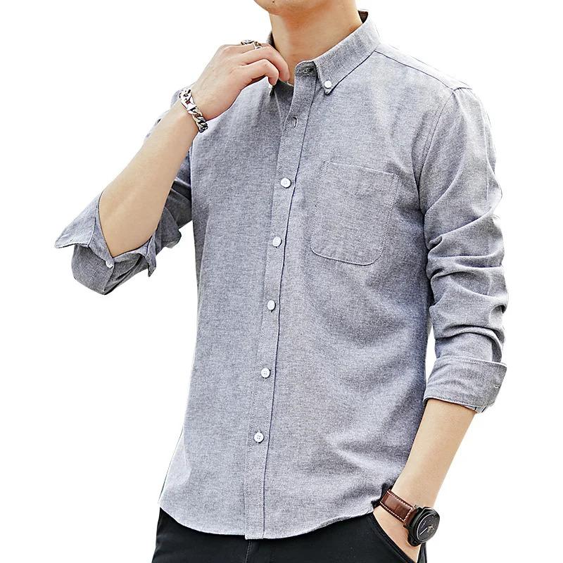 Autumn Oxford spinning men's long sleeved white shirt loose casual jacket Korean version trendy and handsome long sleeved lining clothes workwear shirt long sleeved men's jacket spring and autumn pockets pure cotton high-end white shirt jacket