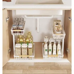 "2-Tier Under Sink Organizer"-Pull-Out Shelf-Kitchen Cabinet Organizer-Space Saving Storage Shelf-Multifunctional Sliding Drawer.pantry storage organizer,cabinet rack,pull-out cabinet shelf,cabinet organizer shelf accessories