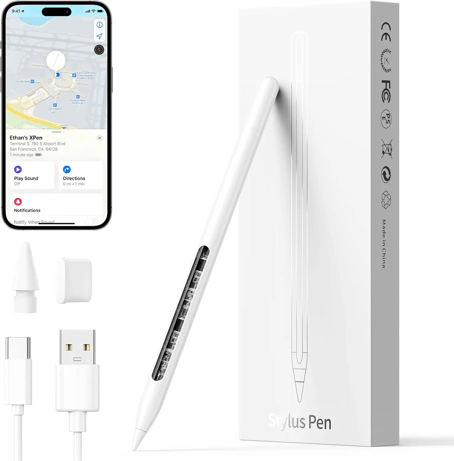 Wireless Charging Stylus Pen with Find My for iPad 3/4/5/6, Pro 11in, Air 4/5, Mini 6th Gen - Tablet Accessory with Palm Rejection, Tilt Function, Digital Precision, Transparent Accent, Ideal Gift