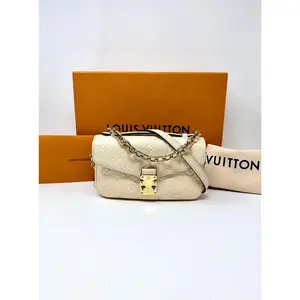 Pre-owned Louis Vuitton grained cowhide leather Crossbody Bags East West Pochette Métis – Monogram Empreinte Leather (Creme Beige), Gold Hardware, box, dust bag