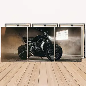 Motorcycle Pattern Wooden Framed Canvas, 3 Counts Modern Art Painting, Wall Art Decor for Home Living Room Bedroom Office