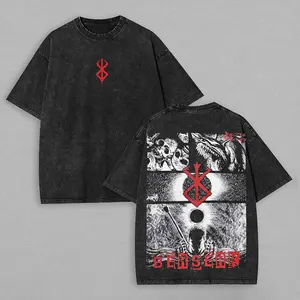 Men's Berserk Printed Unisex Washed Short-Sleeve Round Neck Casual Everyday Fit T-Shirt-109