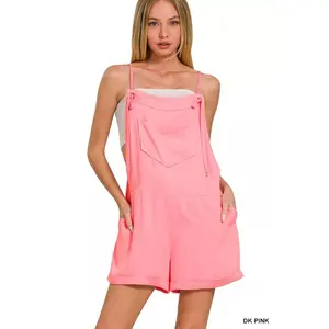 Zenana Rayon Woven Romper With Tie Knot Strap