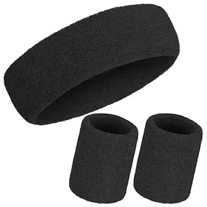 Sports Headband Wristband Set, Terry Cloth Moisture Wicking Athletic Sweatbands Wristband  for Sport