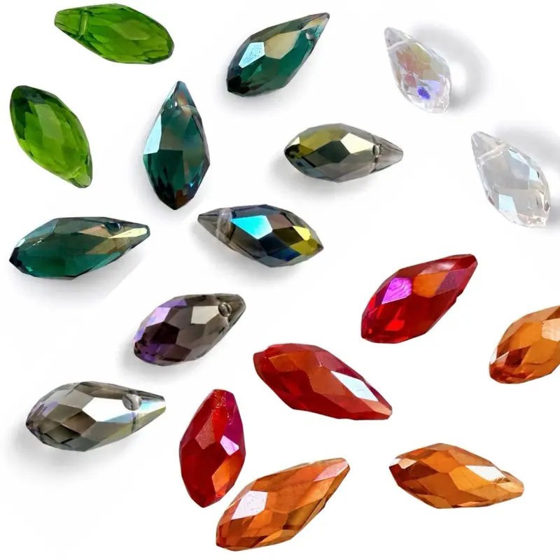25 AB Faceted Glass Teardrop Beads Top Drilled 11.5-13mm Jewelry Making