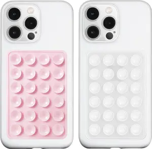 LvShuLiangPin Anteel 2 Pack Silicone Suction Phone Case Mount, Silicon Adhesive Phone Grip for Smartphones, Hands-Free Mirror Shower Phone Holder for Selfies, Tiktok Videos (LightPink&Translucent)
