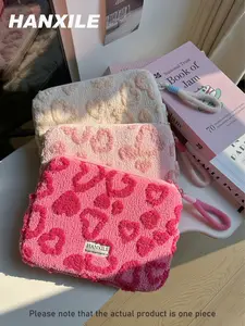 1PC Korean style cute macaron heart lamb fur iPad tablet computer bag, 11/13/15 inch laptop storage bag, shockproof and drop-resistant laptop bag, women's Mac Book protective cover, Laptop Sleeve