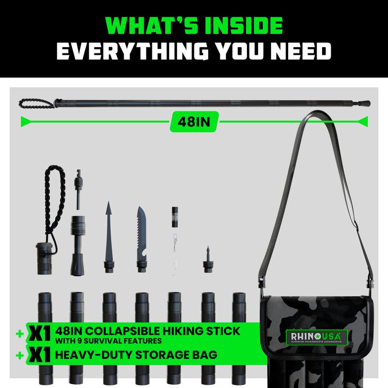 Rhino USA Hiking Stick  – Essential Camping Gear for Hiking & Trekking – Durable Walking Stick for Outdoor Adventures, Travel Accessories