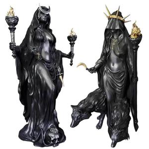 gothic hecate statue, dark goddess holding torch, no power needed, halloween decor, mystical altar, resin sculpture home decor