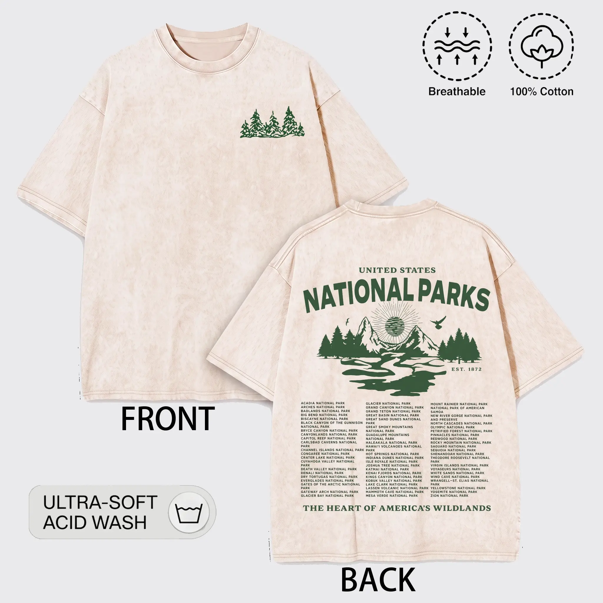 Vintage Wash National Parks Graphic Tee-Oversized tee,Acid wash t-shirt,Vintage washed shirt,Heavyweight tee,Gothic streetwear,Grunge aesthetic,Y2K retro,Harajuku style, streetwear,Graphic te