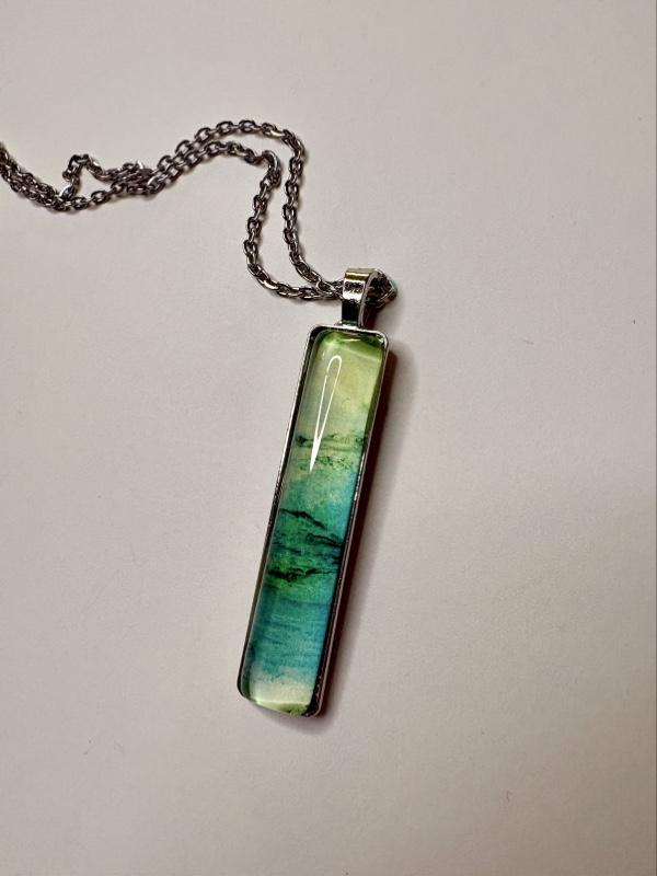 Stainless steel 20” necklace with 2 inch Handpainted cabochon