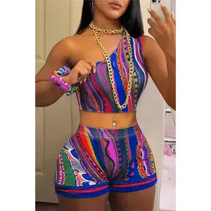 Multi color Short Set One Shoulder