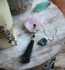 Pendulum Shungite Pendulum with Emerald Stone and Crystal Beads, EMF Clearing and Protection, Healing