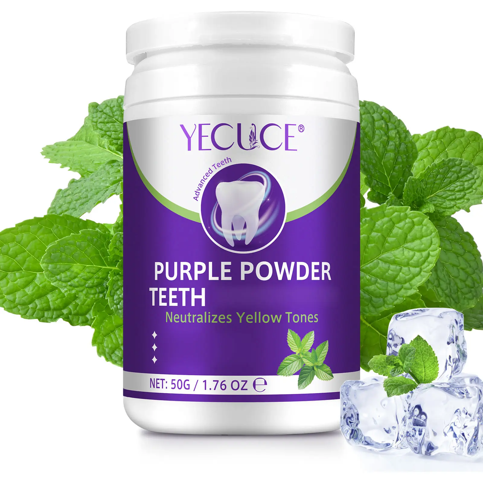 YECUCE Purple Powder Teeth, Removes Stains, No Sensitivity, Enamel-Safe Toothpaste Powder for Coffee, Tea, Food, Wine Stains Oral Cleansing
