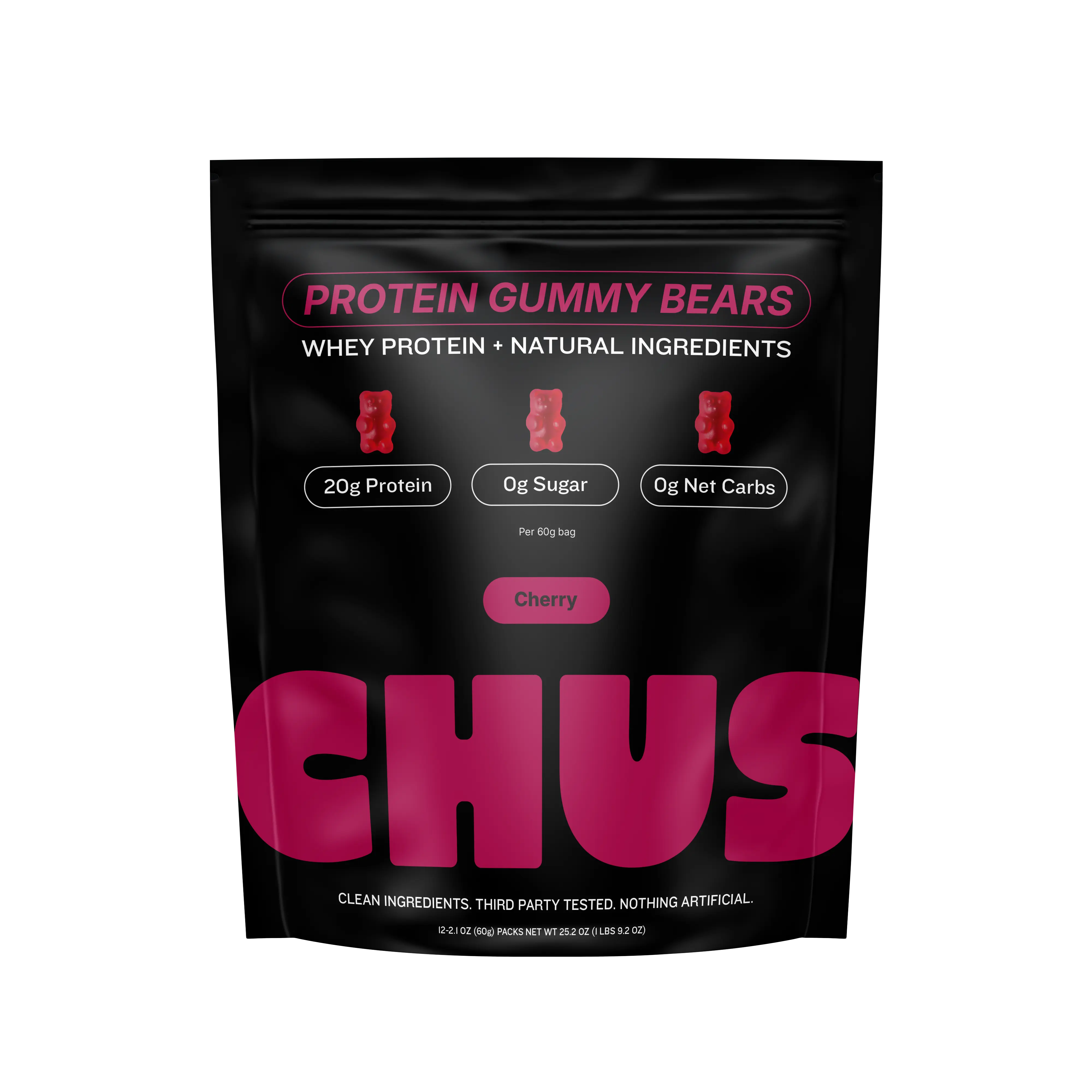 Chus Protein Gummy Bears | 20g of Whey Protein Isolate per Pack | 12-Pack Cherry Flavor