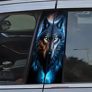 Fantasy Sci-Fi Style Car Sticker - Glowing Blue Wolf Head Graphic Car Side Window Personalized Modification Decal