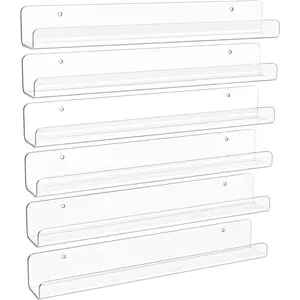 6 Pack Clear Acrylic Shelves, 12" Nursery Book Shelves for Wall, Floating Bookshelf , Vinyl Display, Record Holder, Magazine Rack, Picture Ledge Shelf