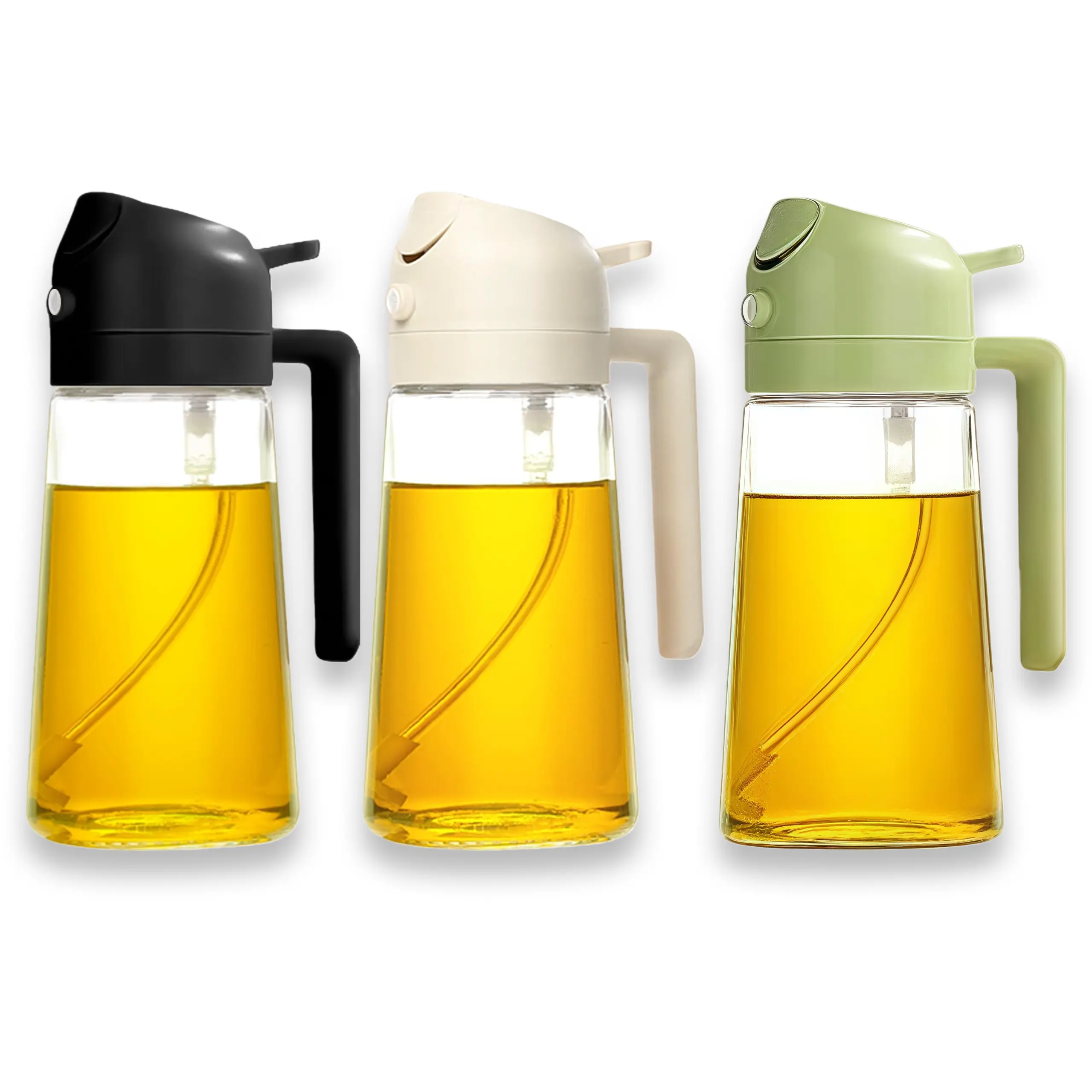 3-Pack 2-in-1 Oil Sprayer 16oz Light-Blocking Dark Green Glass Bottle, Food-Grade Oil Mister for Kitchen, Air Fryer & BBQ