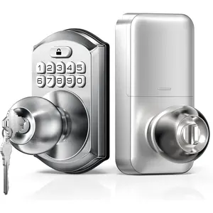 Keyless Entry Keypad Door Lock with Handle,  Digital  Locks for Front Door, Easy to Install Keypad Deadbolt with Code for Bedroom, Anti-Peeping Password - Nickel