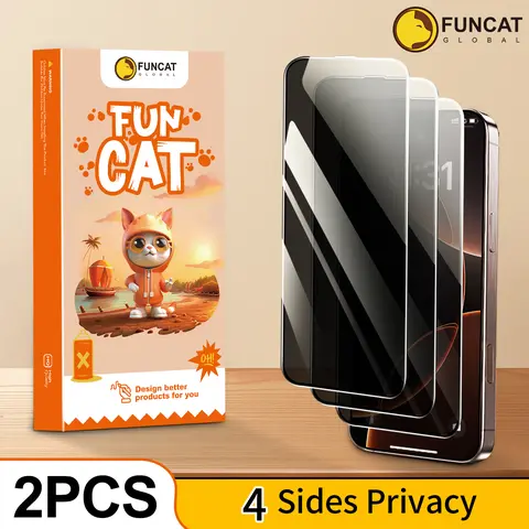 FUNCAT GLOBAL 2PCS Tempered Glass Privacy Screen Protectors for iPhone 16/15/14/13/12, Phone Accessory, 360° Coverage, 4-Sides Anti-Spy, Fingerprint-Proof, Electroplated Layer, Crack Resistant Armor Film, Drop-Resistant, Headset Cover, Compatible Option,